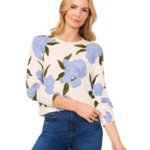 CeCe Soft Knit Sweater in Cream and Gray